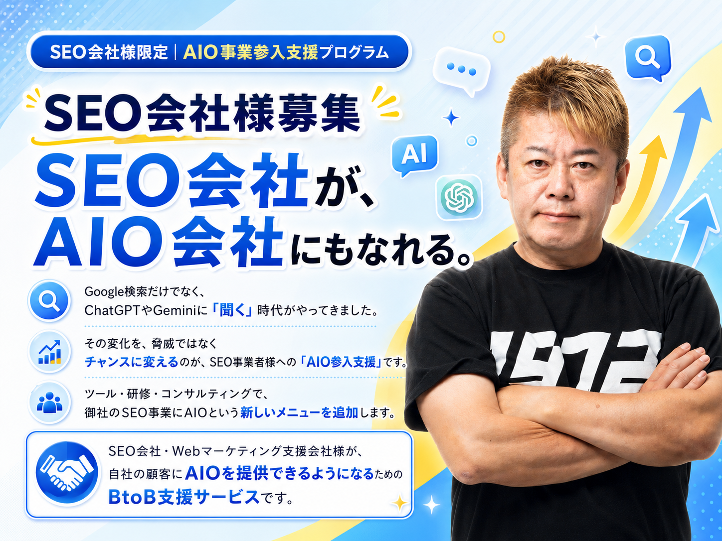 SEO会社様限定 AIO事業参入支援プログラム SEO会社様募集 SEO会社が、AIO会社にもなれる。